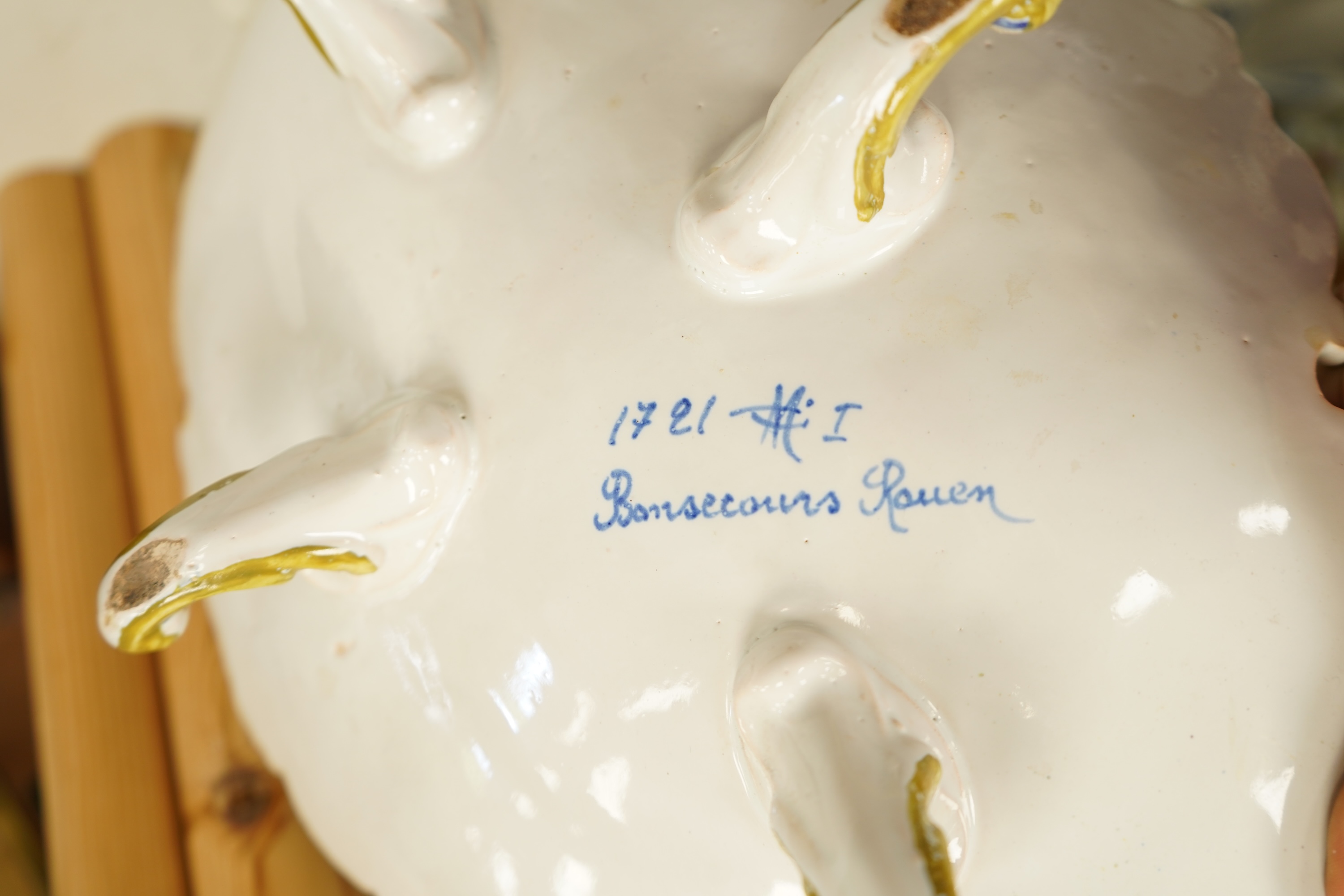 A collection of early 20th century French faience pieces To include dishes, an inkwell and a large ewer, 42cm high